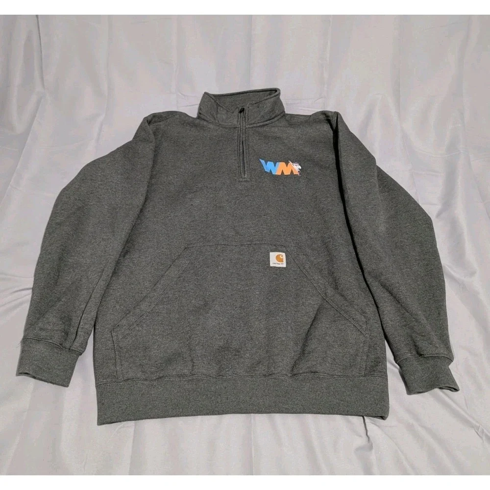 Carhartt Grey Quarter Zip Sweatshirt Pullover Med. Heavyweight Loose Fit WM Logo